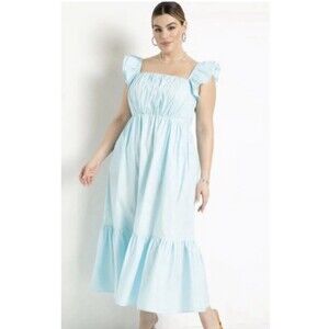 ELOQUII Dress Womens Maxi Day Dress Ruffle Sleeve 20 Sky Blue Tiered Smocked